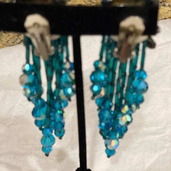 Earrings - Nightingale vintage- clip stunning  on. Does not show sparkle. 4 1/2” - Picture 2 of 2